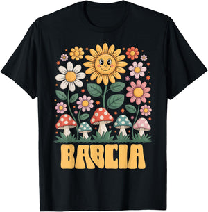 Babcia Mother’s Day Floral Sunflower Mushroom Style T-Shirt - T-Shirt | Black