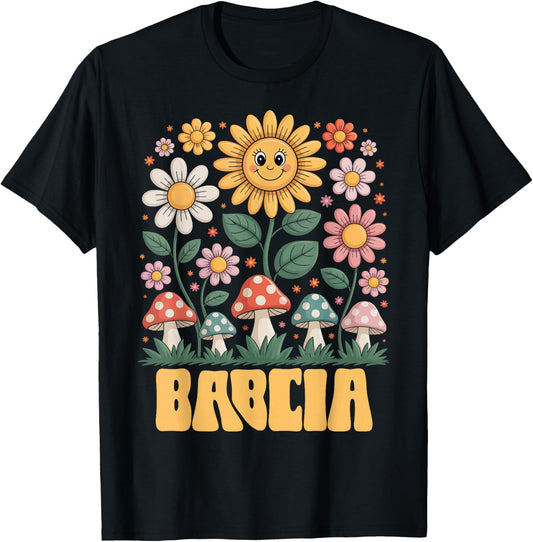 Babcia Mother’s Day Floral Sunflower Mushroom Style T-Shirt - T-Shirt | Black