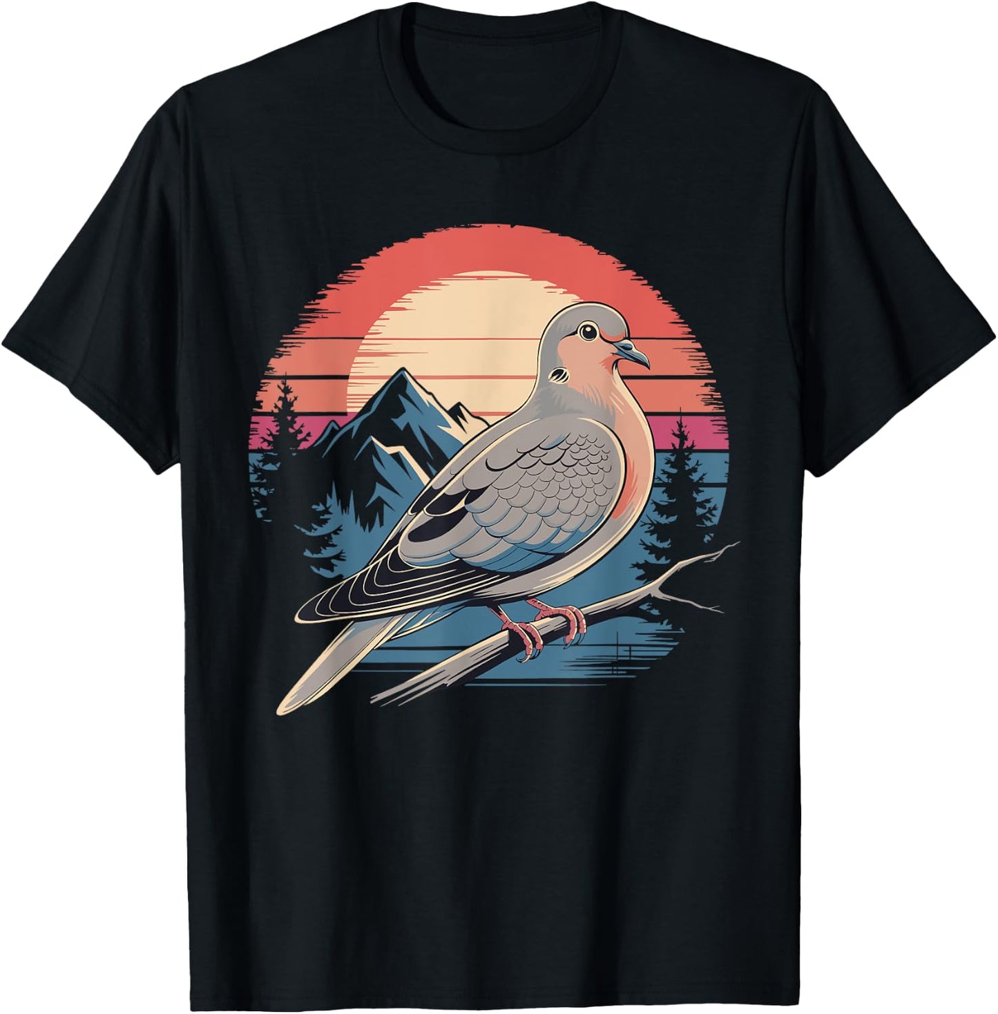 Mourning Dove Bird Lover Vintage Retro Sunset Bird Watching T-Shirt - T-Shirt | Black