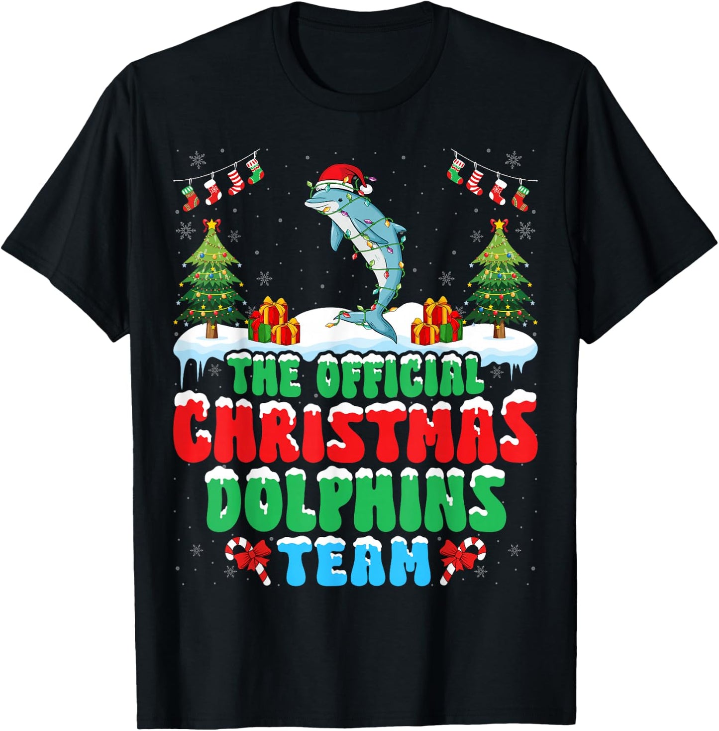 Christmas Dolphins Team - Dolphins Wearing Santa Hat Xmas T-Shirt - T-Shirt | Black