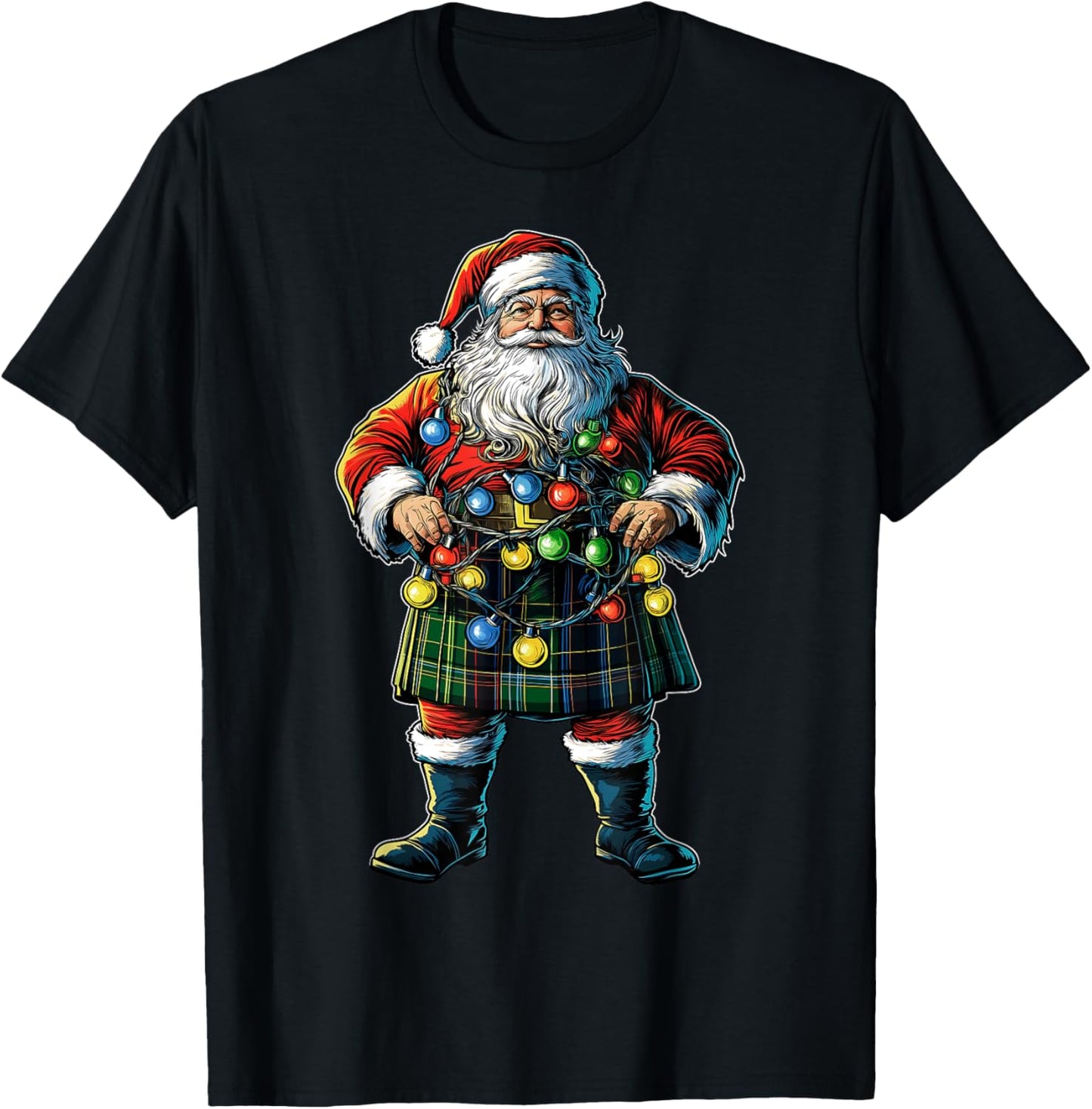 Santa Claus Scottish Kilt Scotland Christmas Hat Xmas T-Shirt - T-Shirt | Black