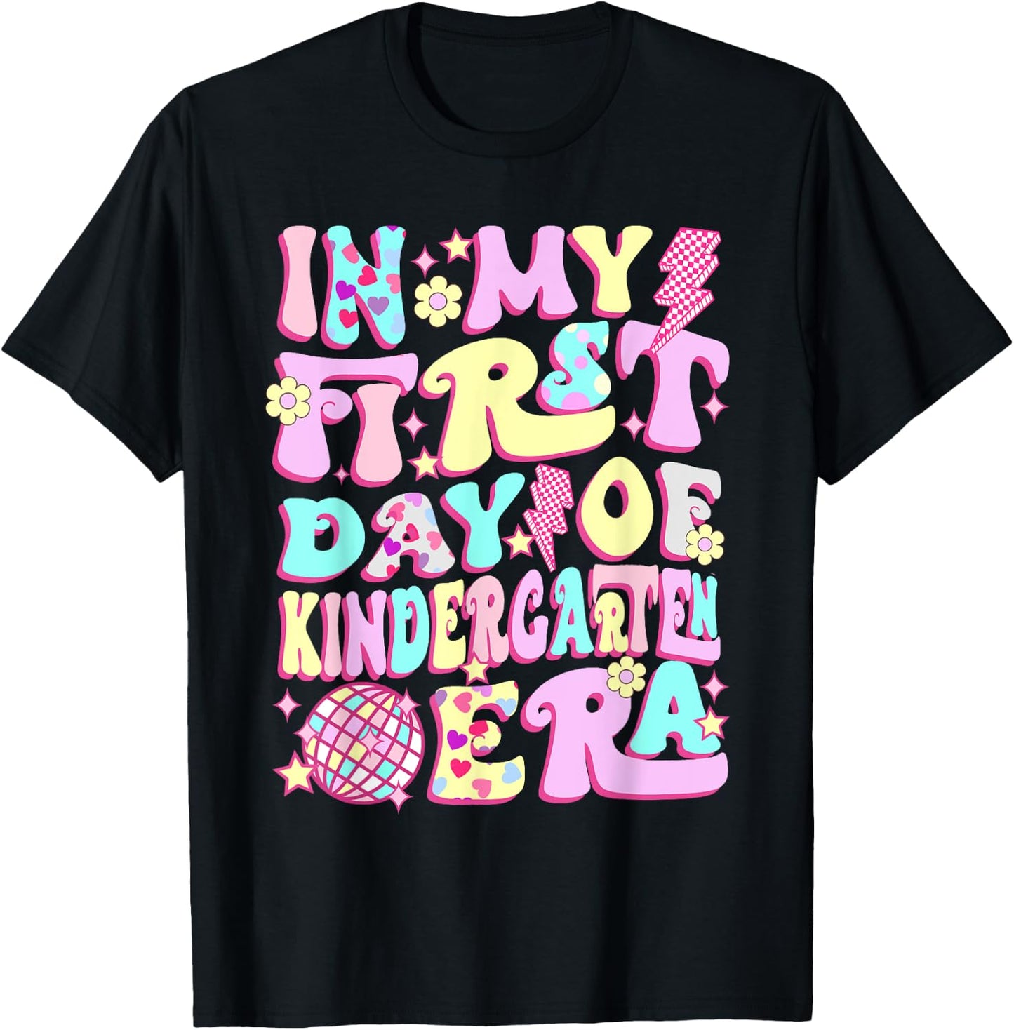 Groovy In My First Day Kindergarten Era Back To School Girls T-Shirt - T-Shirt | Black