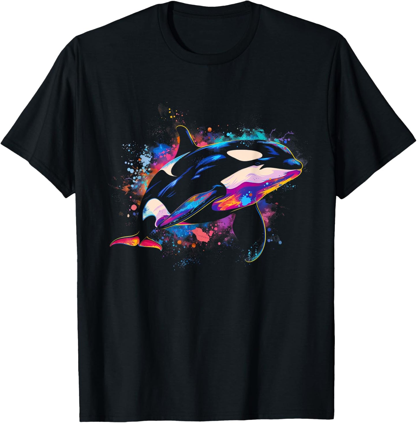 Orca Whale Watercolor Colorful Whale Lover T-Shirt - T-Shirt | Black