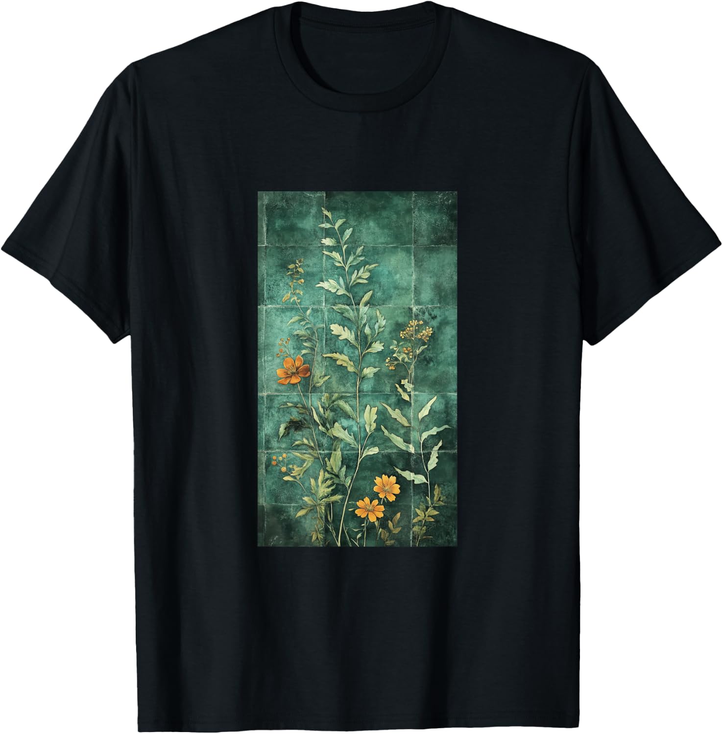 Vibrant Mosaic Tiles Floral Botanical Floral T-Shirt - T-Shirt | Black