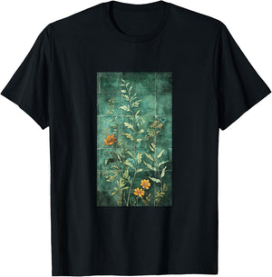 Vibrant Mosaic Tiles Floral Botanical Floral T-Shirt - T-Shirt | Black