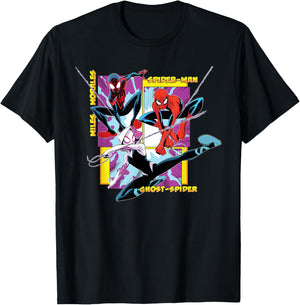 Marvel Spider-Man Miles Morales Ghost-Spider Web-Swing Trio T-Shirt - T-Shirt | Black