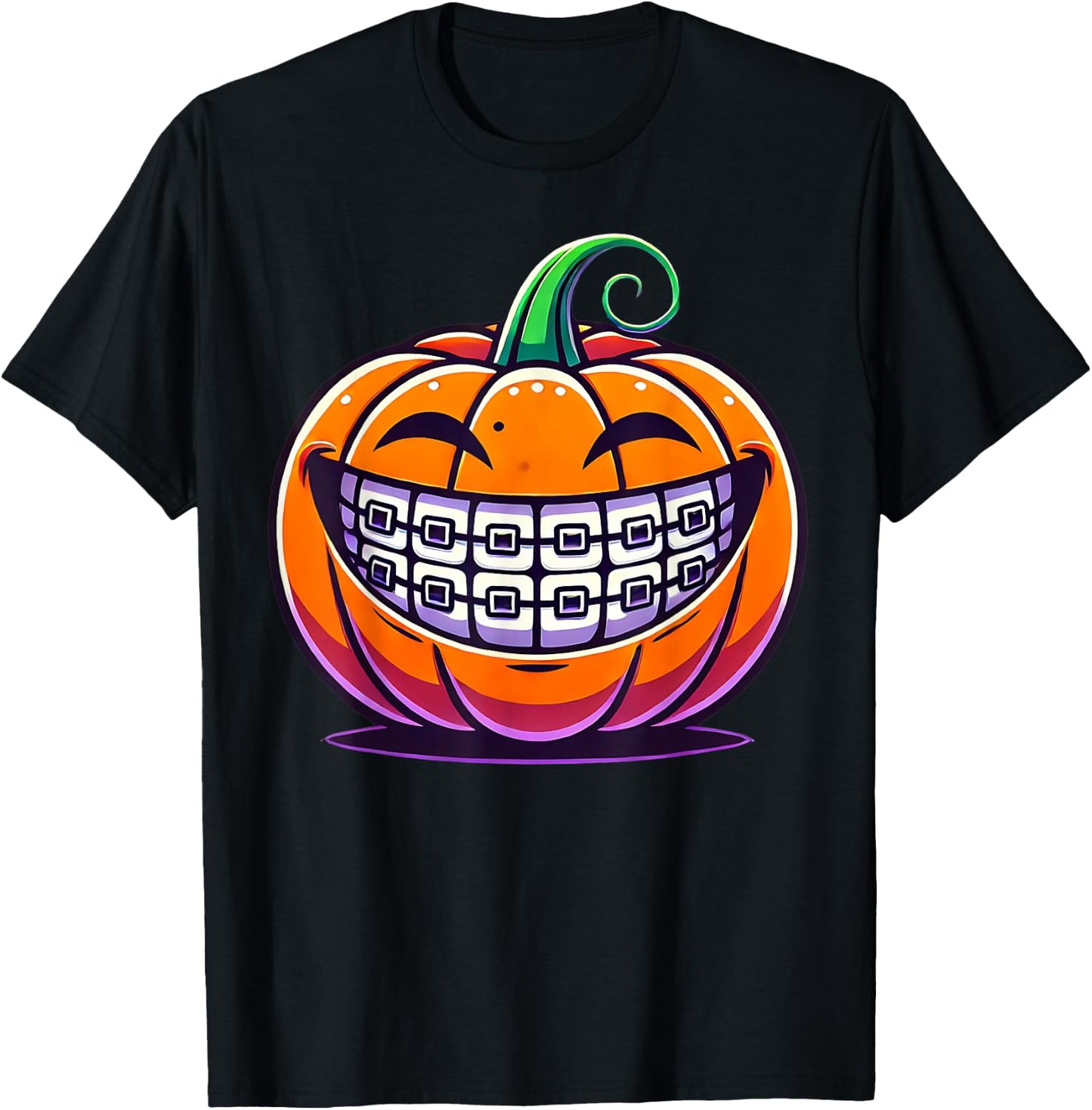 Orthodontics Dental Halloween Pumpkin Braces Dentist Horror T-Shirt - T-Shirt | Black