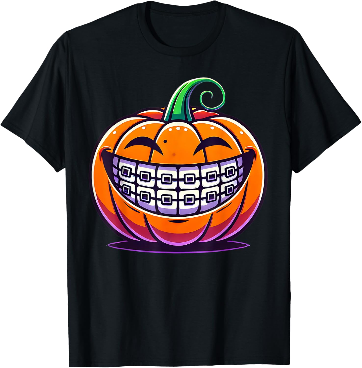 Orthodontics Dental Halloween Pumpkin Braces Dentist Horror T-Shirt - T-Shirt | Black