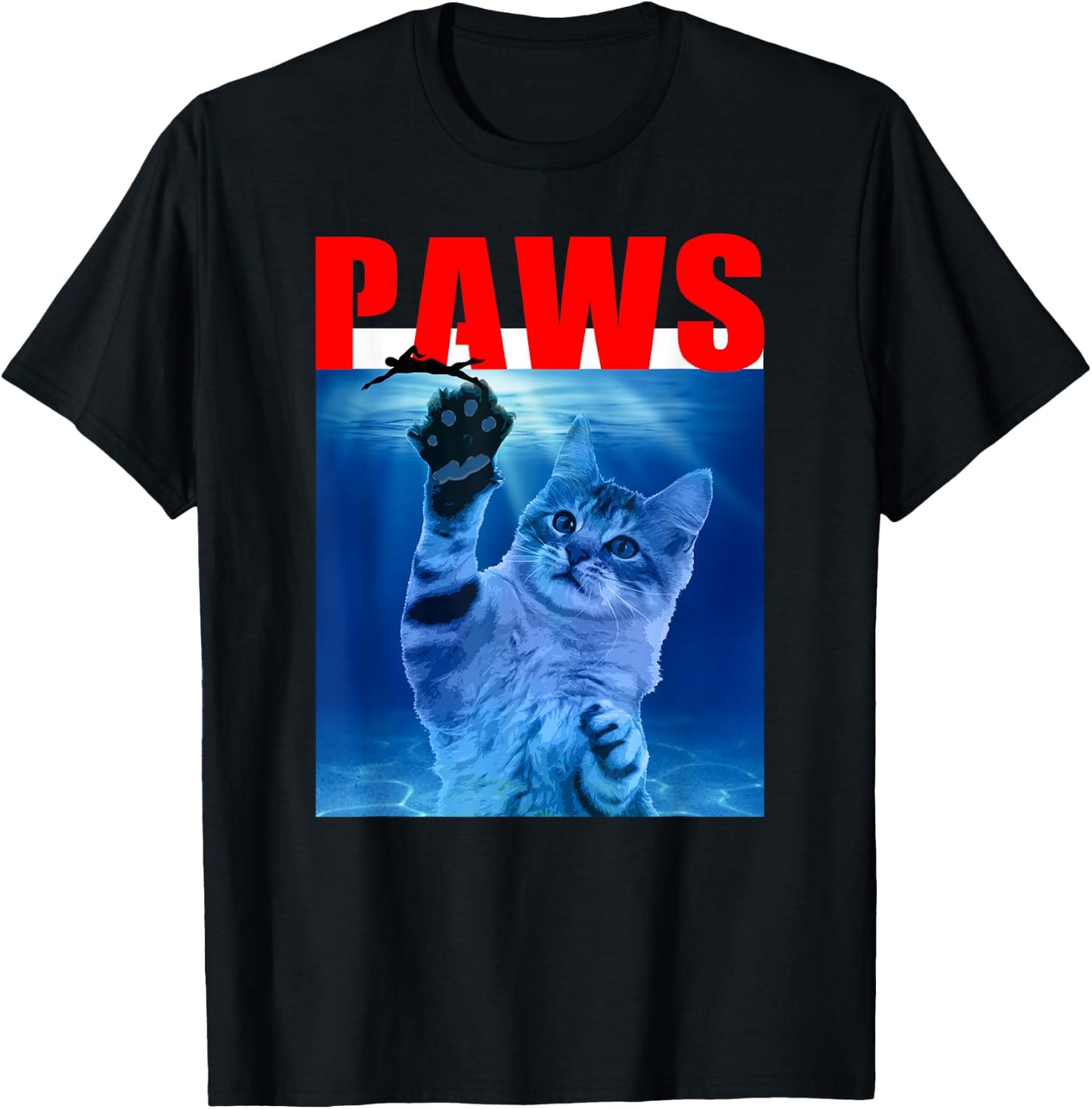 PAWS Funny Cat . Parody For Shark And Cat Lovers T-Shirt - T-Shirt | Black