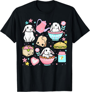 Kawaii Bunny Women Boys Girls Funny Graphic Japanese Anime T-Shirt - T-Shirt | Black