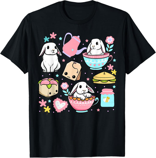 Kawaii Bunny Women Boys Girls Funny Graphic Japanese Anime T-Shirt - T-Shirt | Black