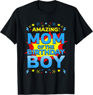Mom Of The Birthday Boy Superhero Comic Family Amazing T-Shirt - T-Shirt | Black