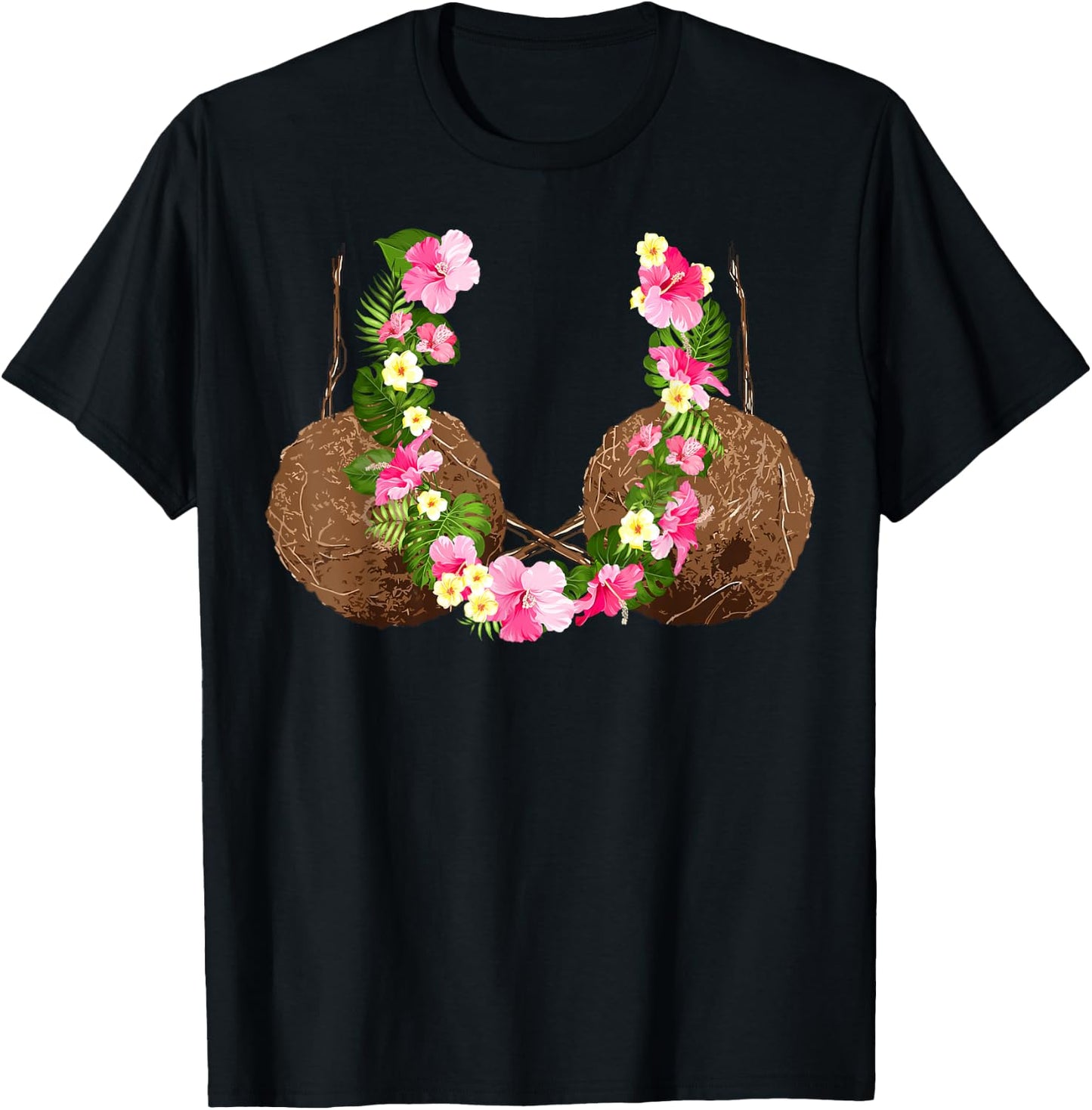 Funny Coconut Bra Hawaiian Tropical Beach Vibes Summer Girls T-Shirt - T-Shirt | Black
