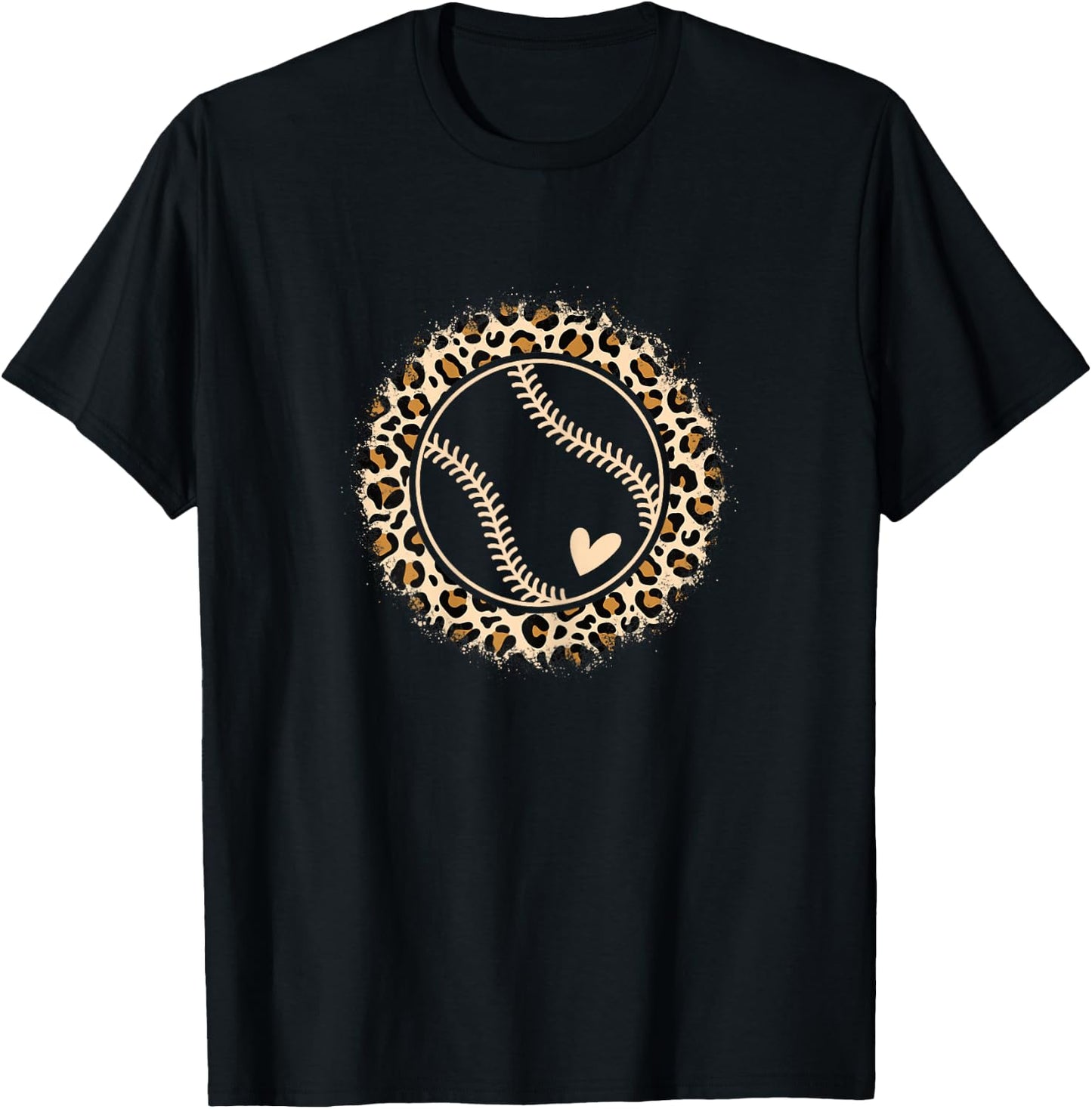 Cute Baseball Leopard Print Baseball Player Women Girls T-Shirt - T-Shirt | Black
