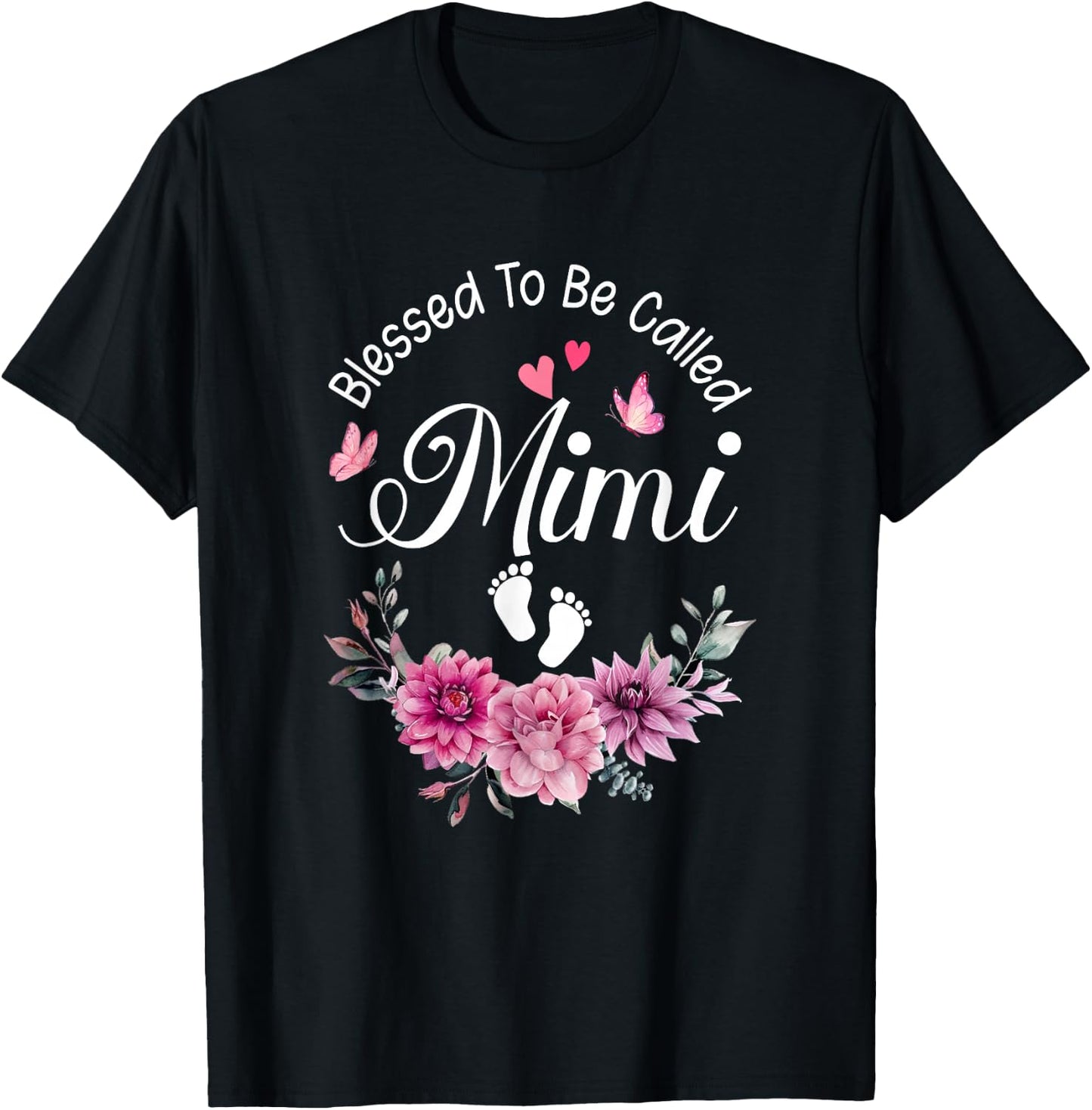 Blessed To Be Called Mimi Women Floral Decor Mimi T-Shirt - T-Shirt | Black