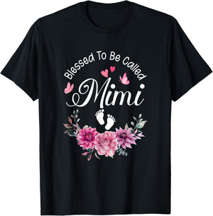 Blessed To Be Called Mimi Women Floral Decor Mimi T-Shirt - T-Shirt | Black