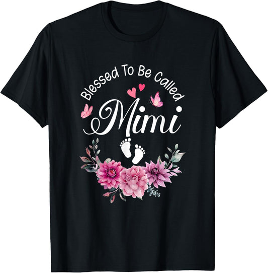 Blessed To Be Called Mimi Women Floral Decor Mimi T-Shirt - T-Shirt | Black