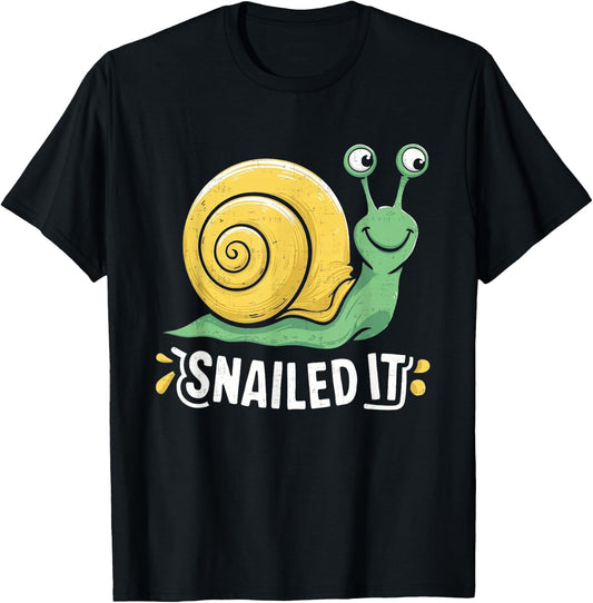 Funny Pun Snail Women Boys Girls Kids Snailed It T-Shirt - T-Shirt | Black