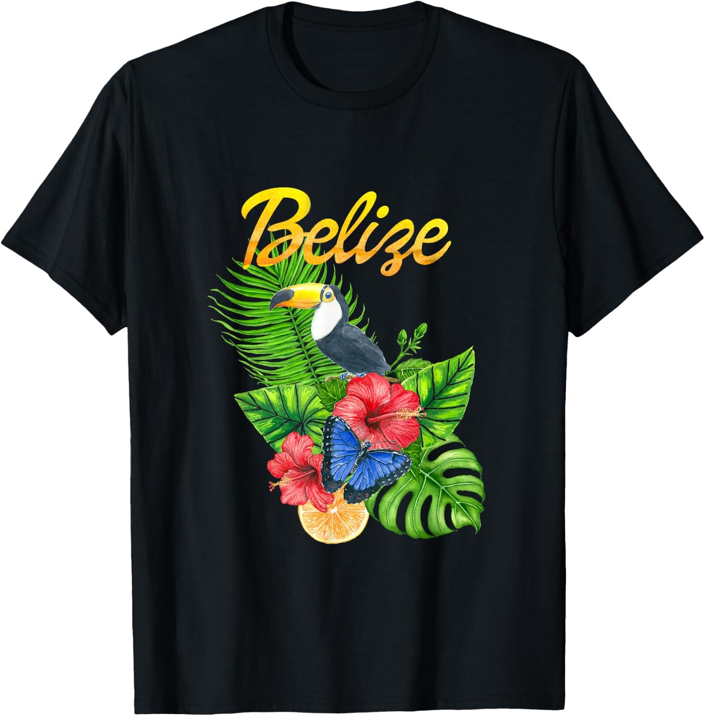 Toucan Bird Tropical Flowers Belize Travel Souvenir T-Shirt - T-Shirt | Black