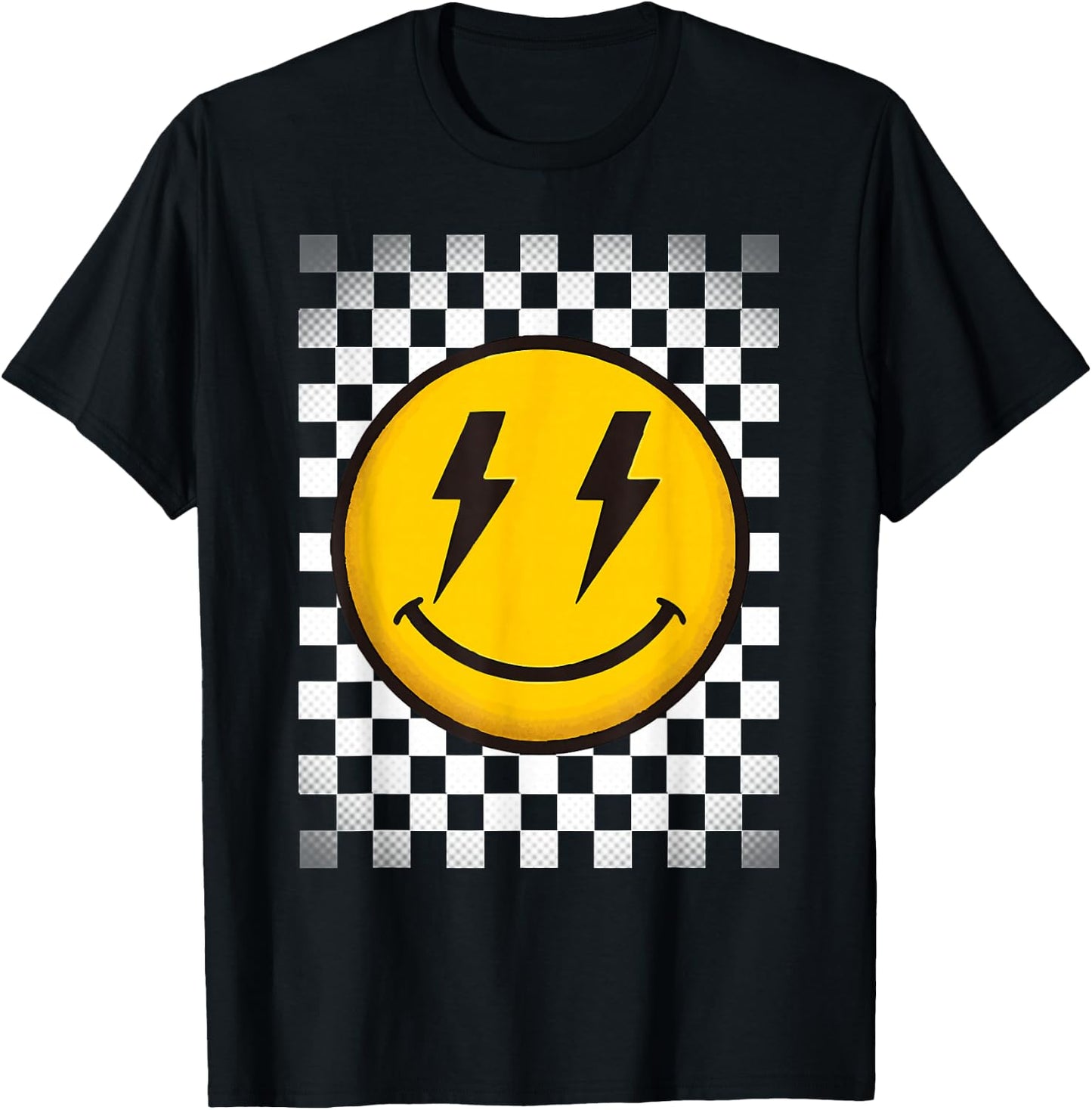 Splendifulous Happy Face Retro Checkerboard Kids T-Shirt - T-Shirt | Black