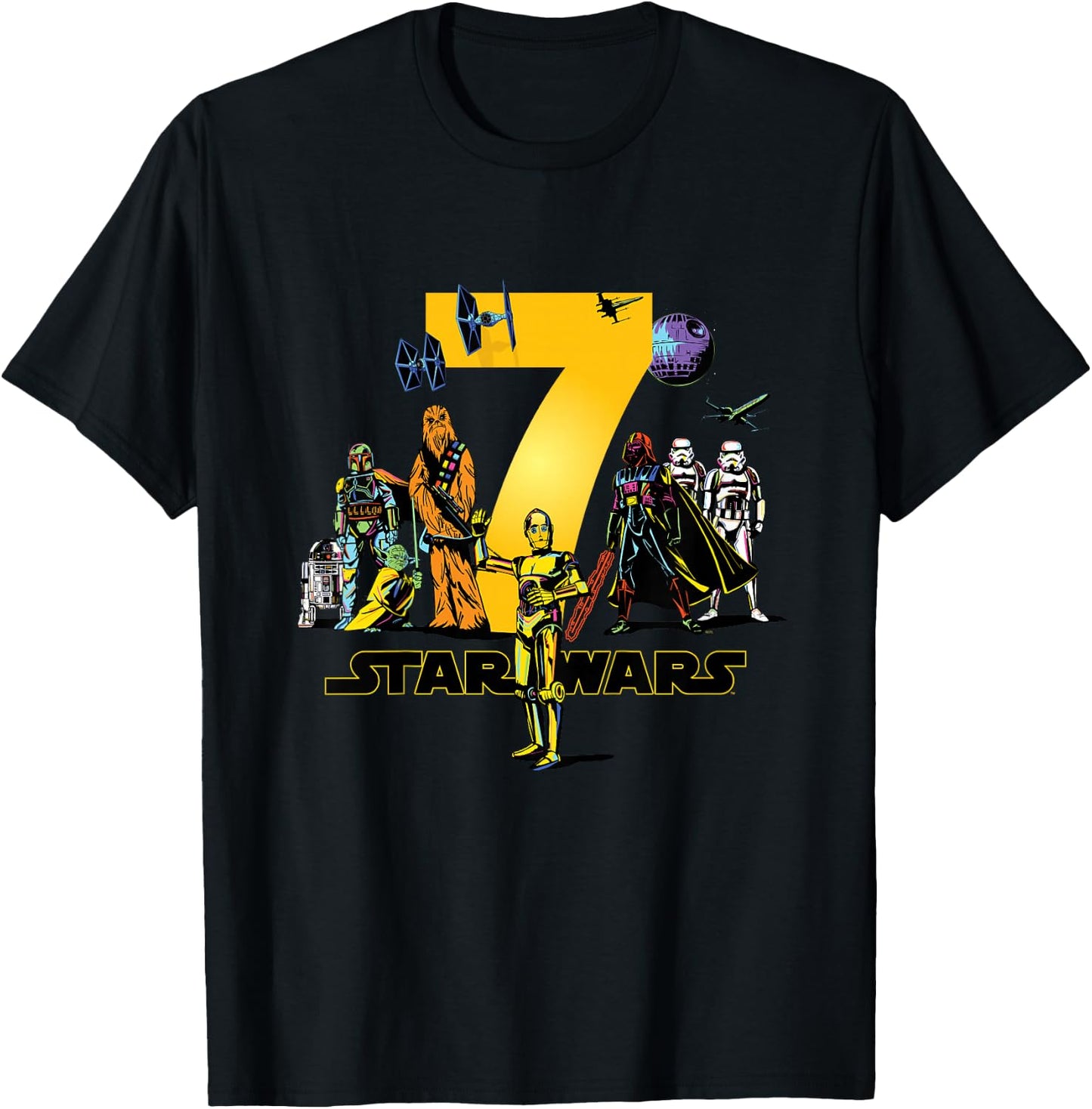 Star Wars Classic Characters Seventh Birthday 7 Years Old T-Shirt - T-Shirt | Black