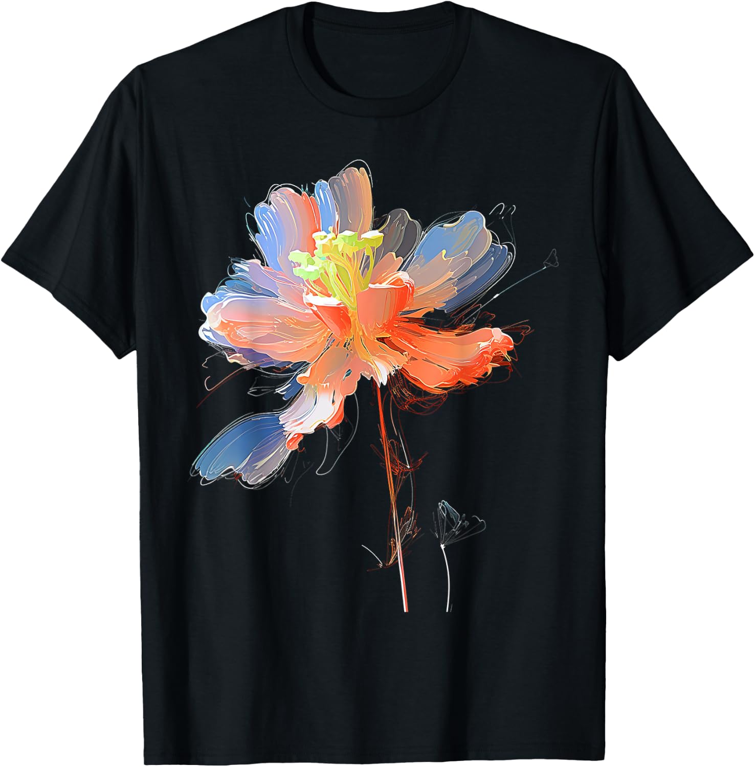 Flower Painting Graphic Artwork Art Flower T-Shirt - T-Shirt | Black