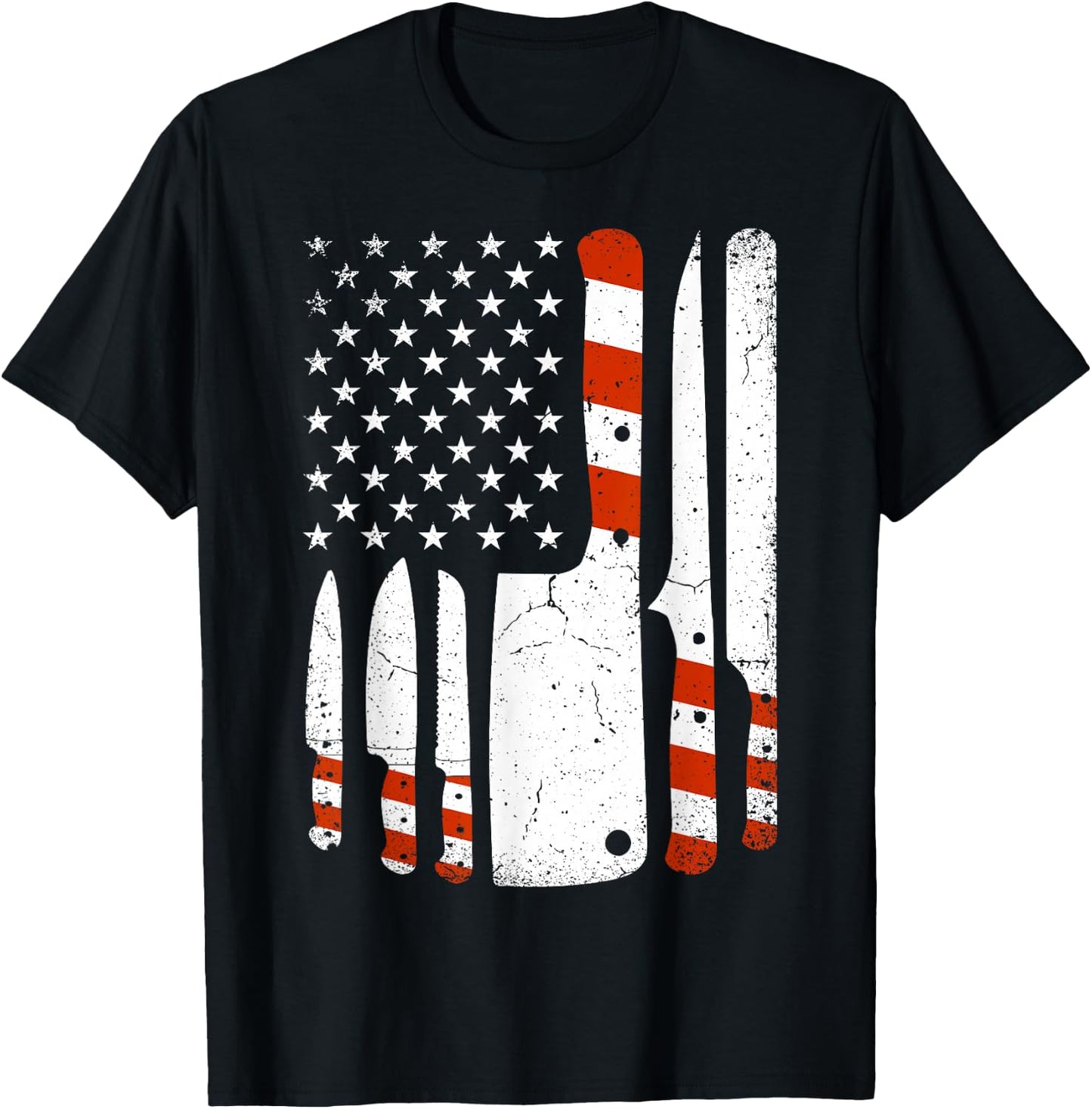Chef Knives Cooking Utensil Cook American Flag Patriotic Women Men T-Shirt - T-Shirt | Black