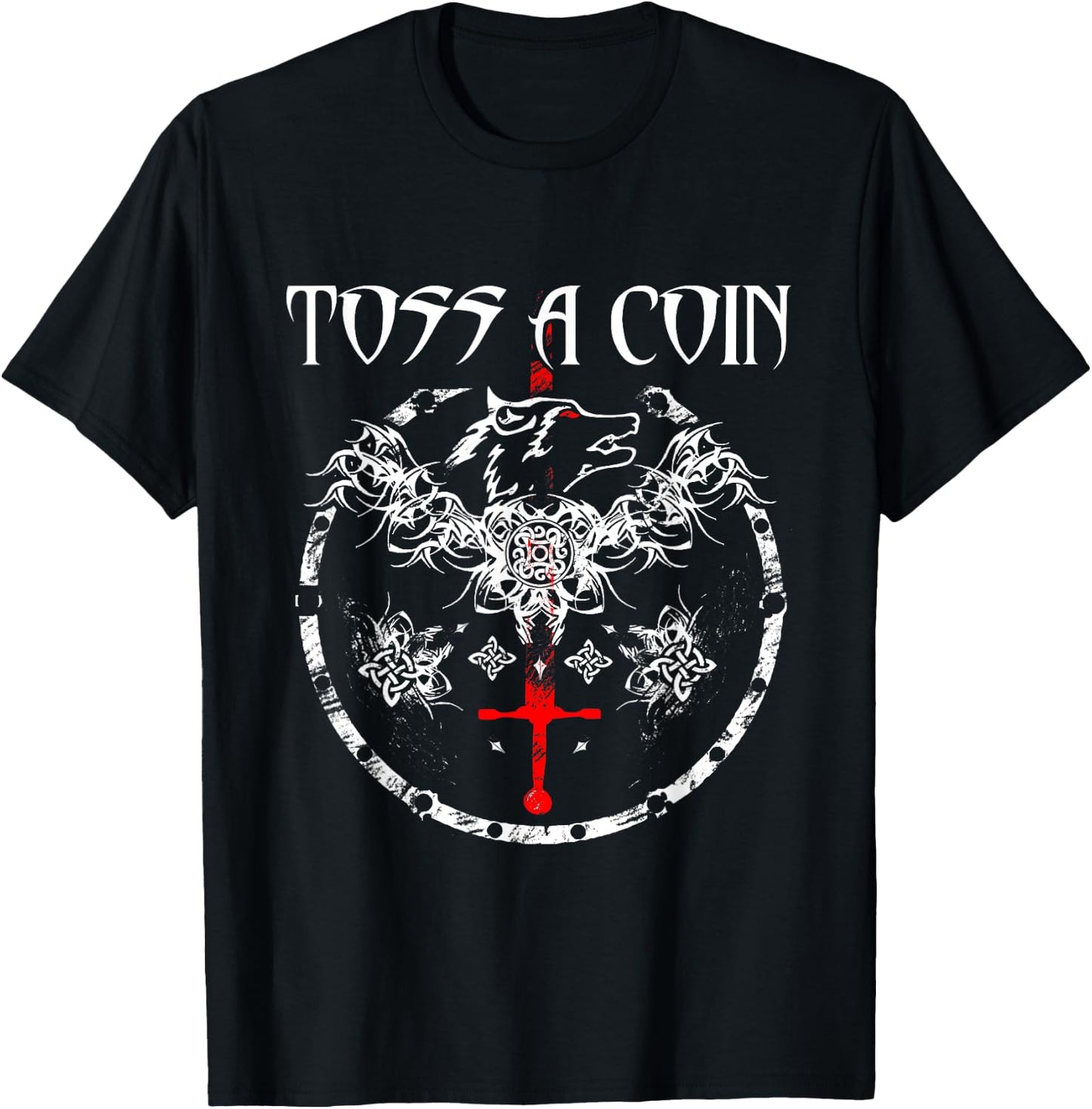 Toss A Coin Shirt Wolf Graphic Shirt Mystery Shirts Gamer T-Shirt - T-Shirt | Black