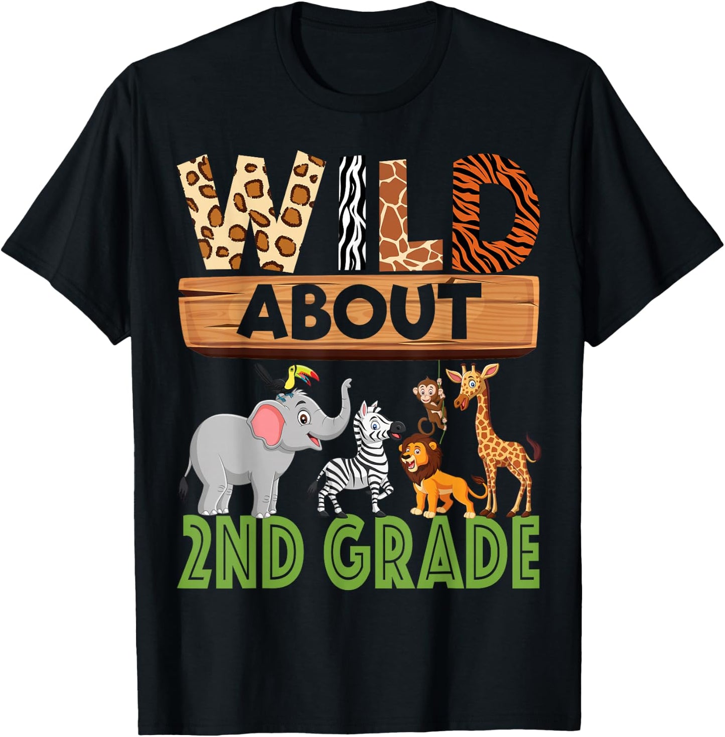 Wild About 2nd Grade Teacher Student Second Grade Zoo Safari T-Shirt - T-Shirt | Black