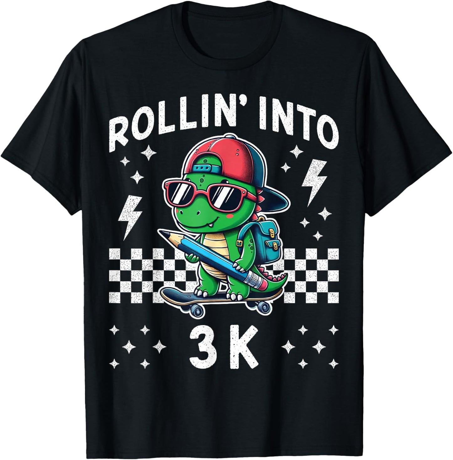 Rollin Into 3K Dinosaur First Day of K3 Kid I’m Ready for 3K T-Shirt - T-Shirt | Black