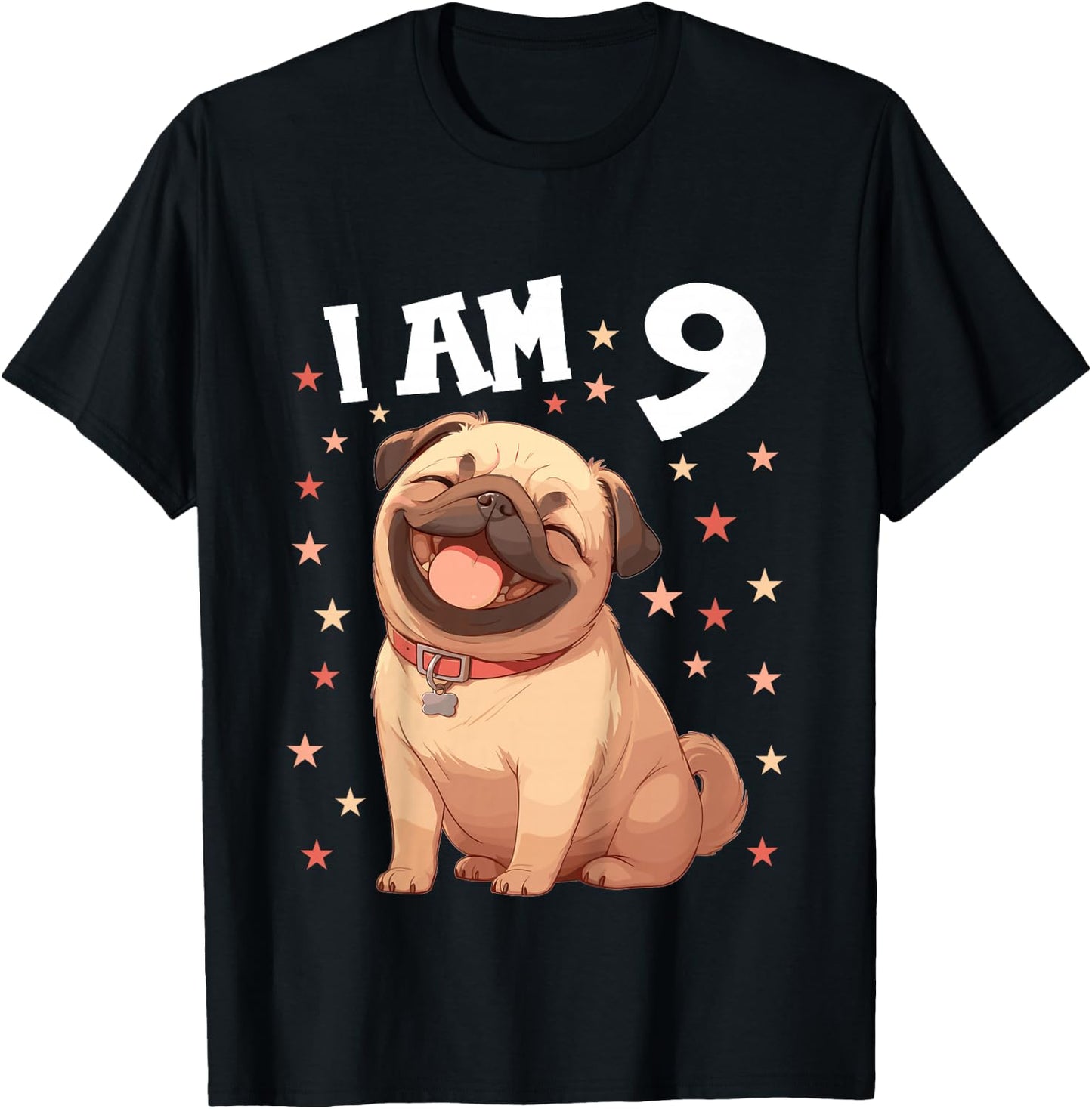 Kids 9 Years old 9th birthday Pugs Pug T-Shirt - T-Shirt | Black