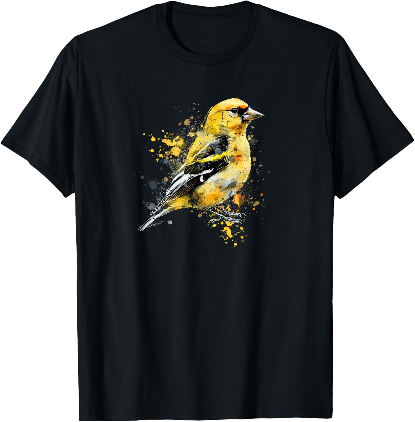 American Goldfinch Watercolor, Birdwatching T-Shirt - T-Shirt | Black