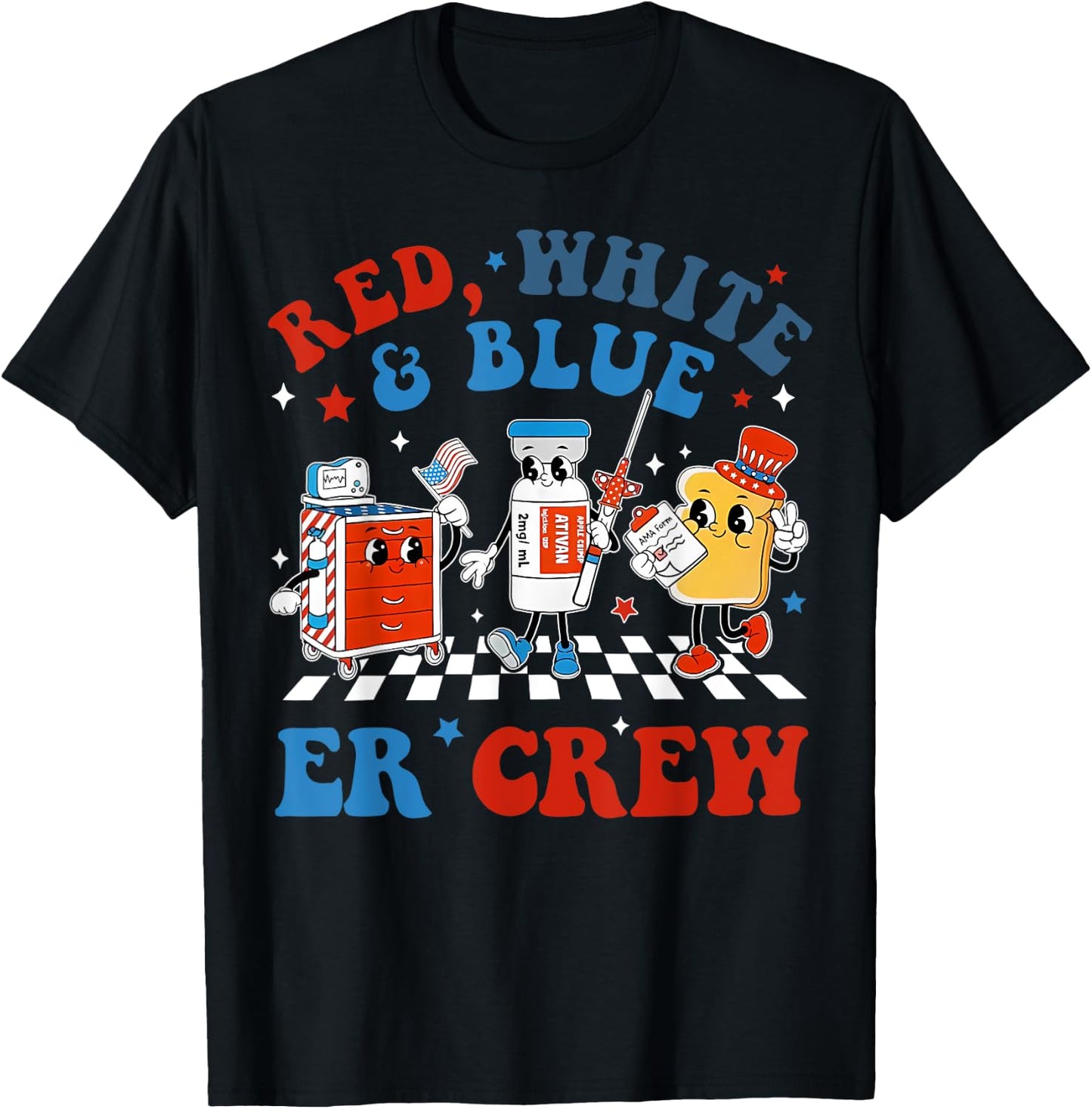 Retro Red White Blue Er Crew Emergency Room 4th Of July T-Shirt - T-Shirt | Black