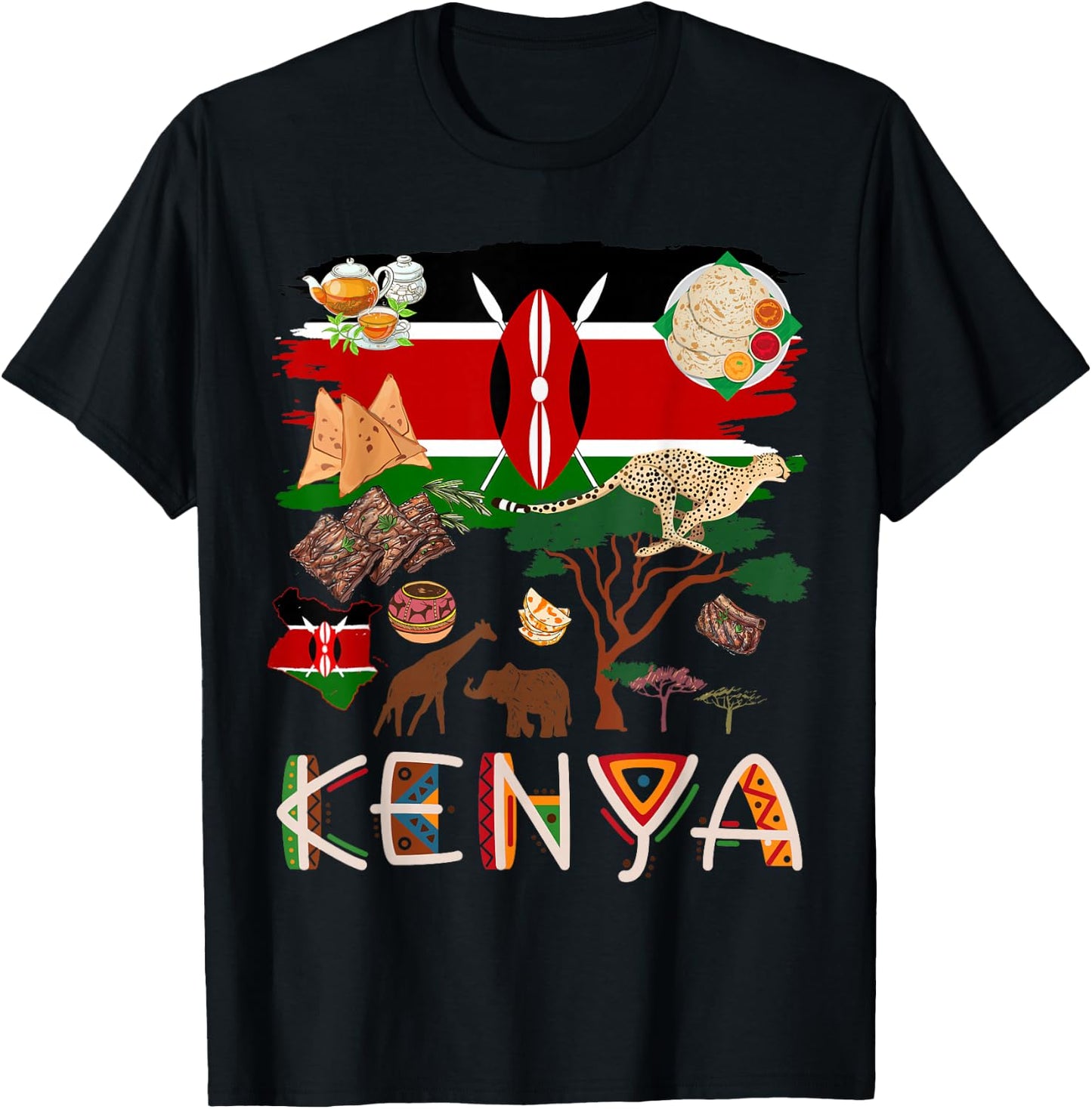 Kenya Flag Outfit Idea For Kids Kenya Food & Kenyan Flag T-Shirt - T-Shirt | Black
