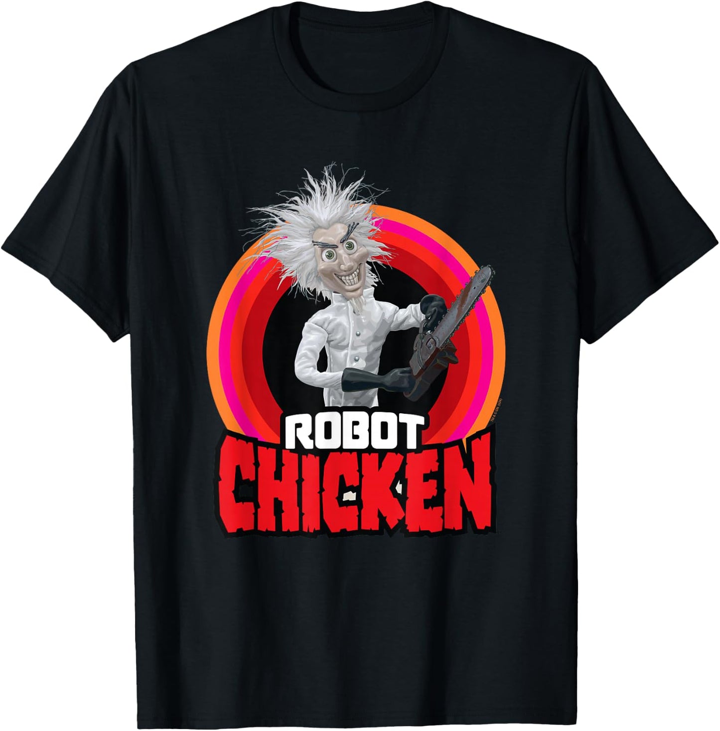 Robot Chicken Fritz Mad Scientist Chainsaw T-Shirt - T-Shirt | Black