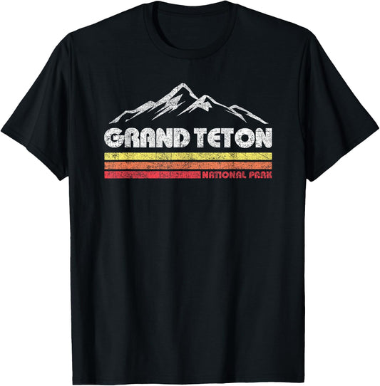 Grand Teton National Park Wyoming Retro Throwback Hiking T-Shirt - T-Shirt | Black