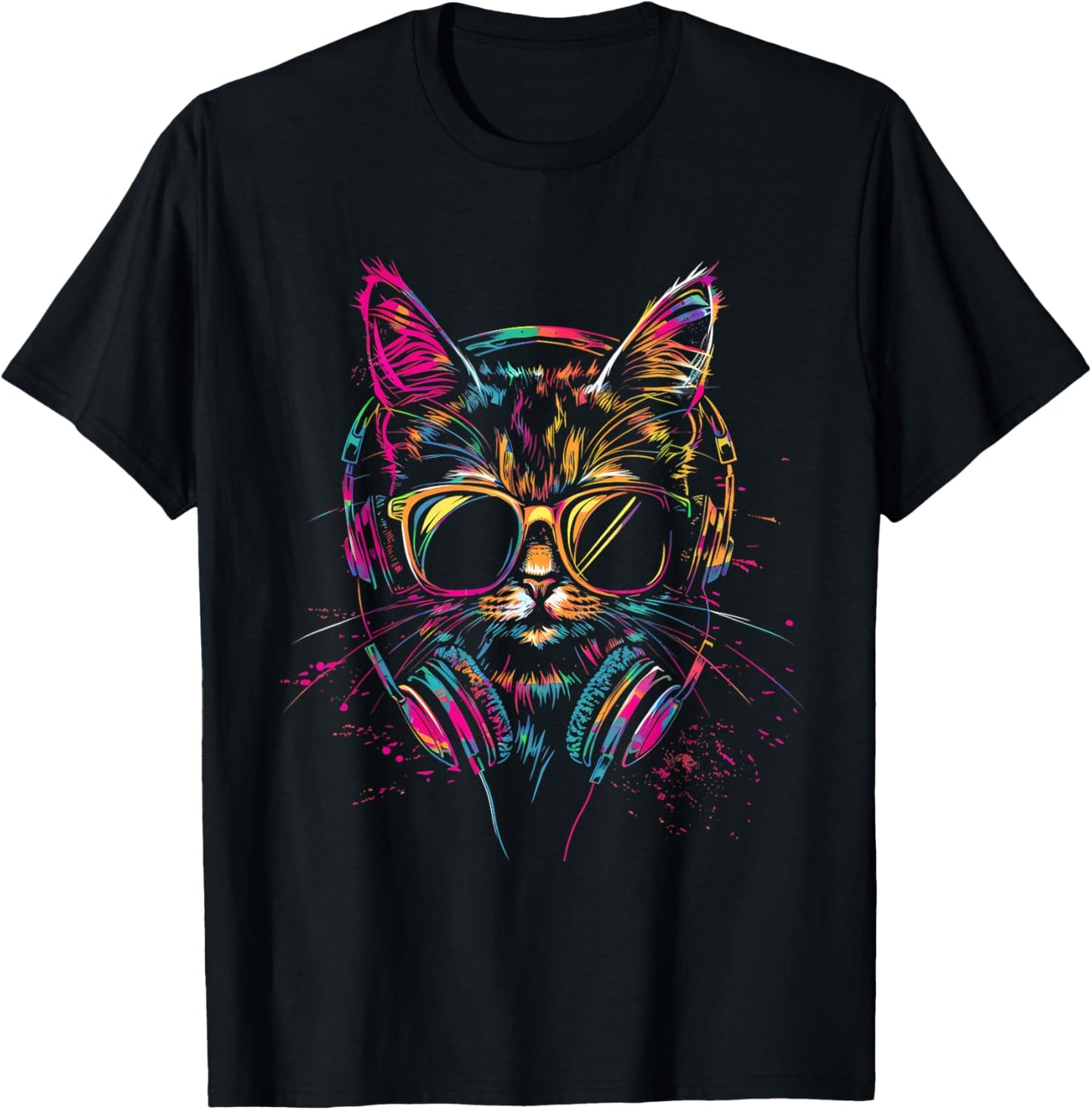 DJ Cat Techno EDM Cat Music DJ Music Headphones Beatmaker T-Shirt - T-Shirt | Black