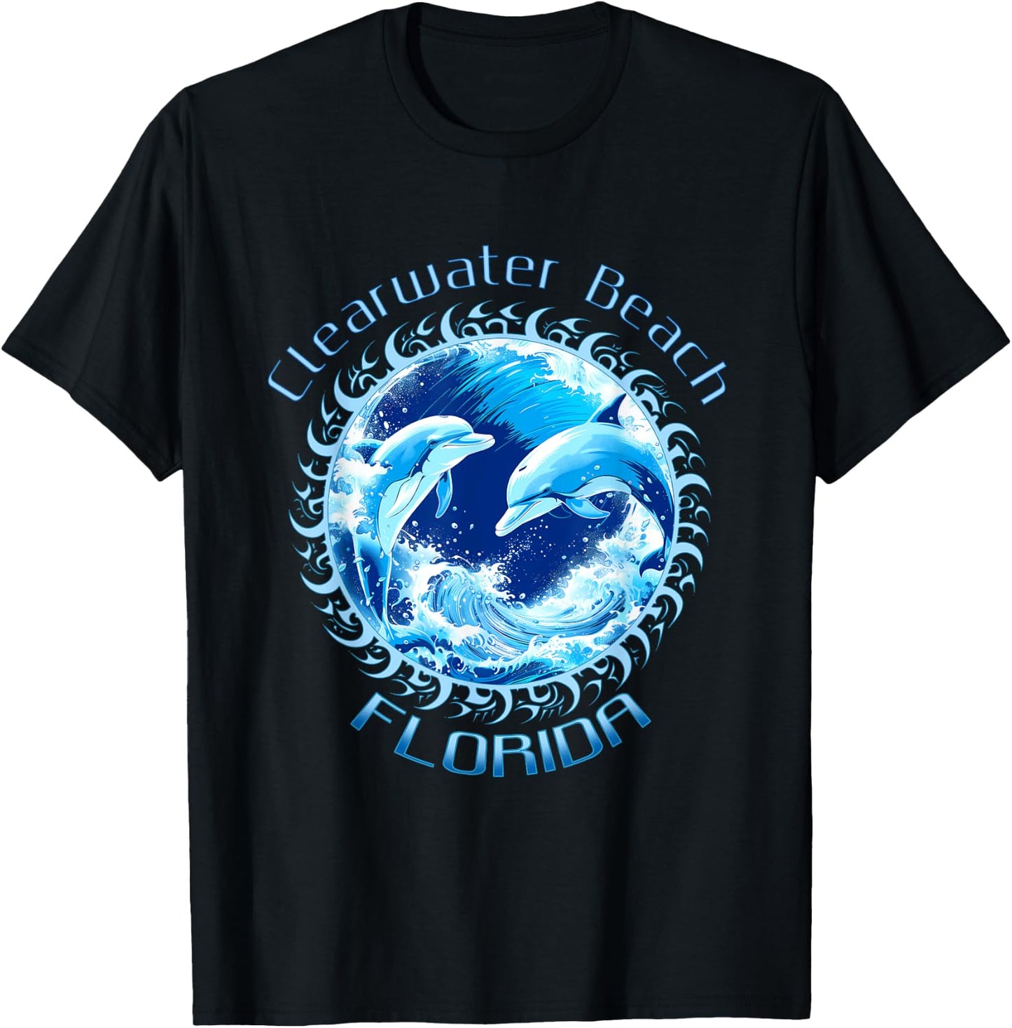 Cute Ocean Dolphin Lovers Clearwater Beach Florida Vacation Men Women Kids T-Shirt - T-Shirt | Black