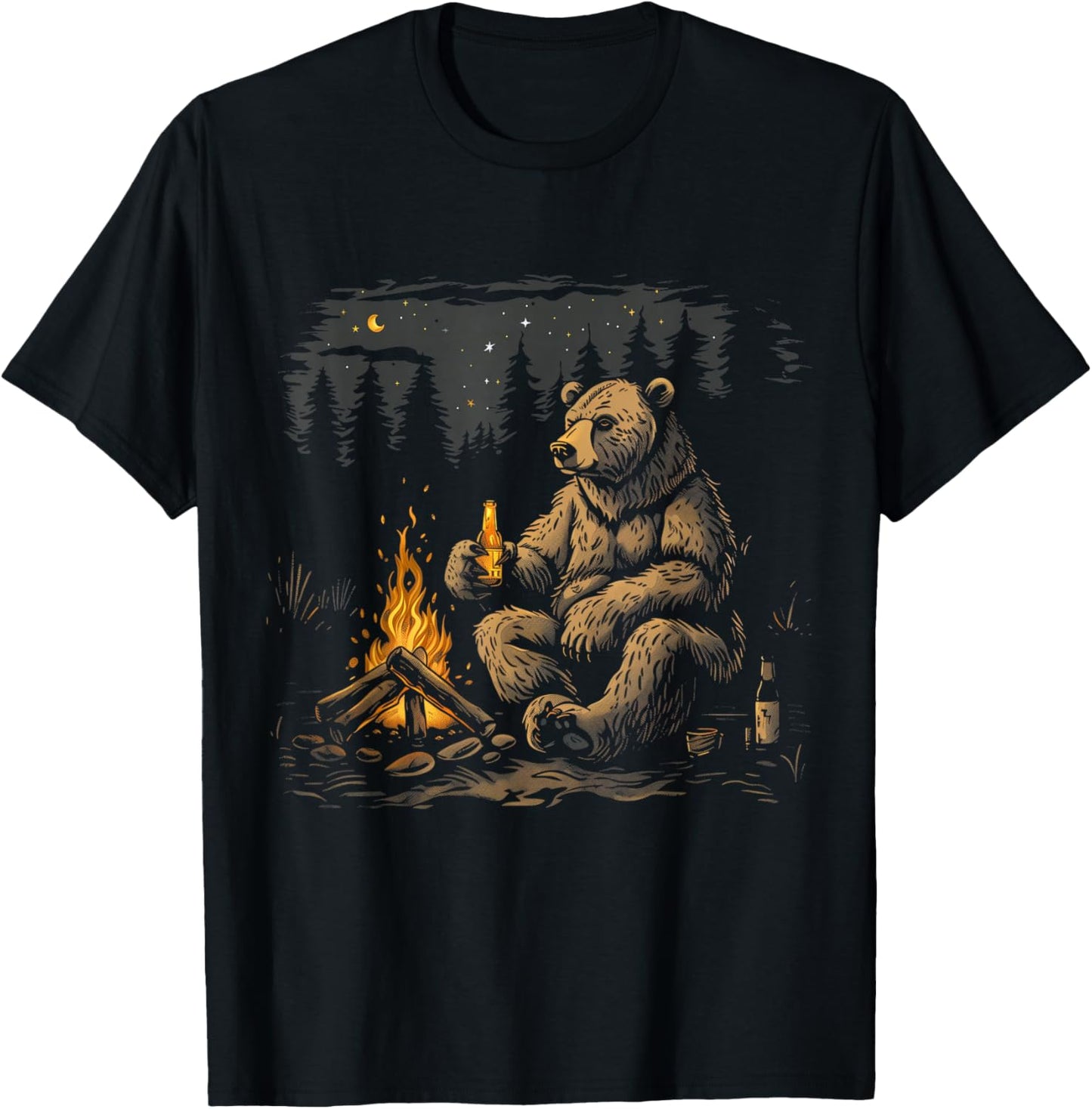 Camping Grizzly Bear Drinking Beer Hiking Nature Outdoor T-Shirt - T-Shirt | Black