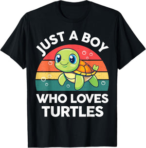 Turtle Just A Boy Who Loves Turtles Cute Toddler Kids T-Shirt - T-Shirt | Black