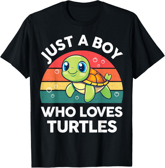 Turtle Just A Boy Who Loves Turtles Cute Toddler Kids T-Shirt - T-Shirt | Black