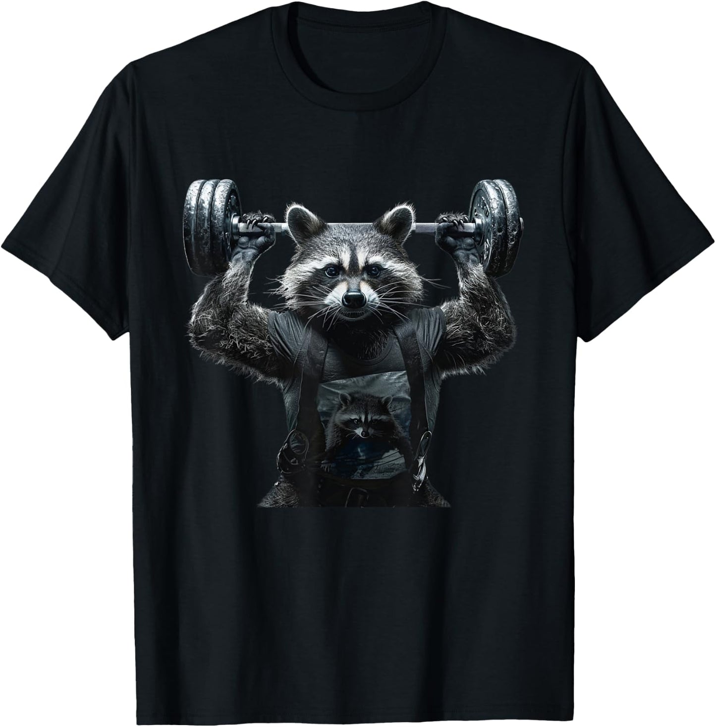 Weightlifting Ripped Raccoon T-Shirt - T-Shirt | Black