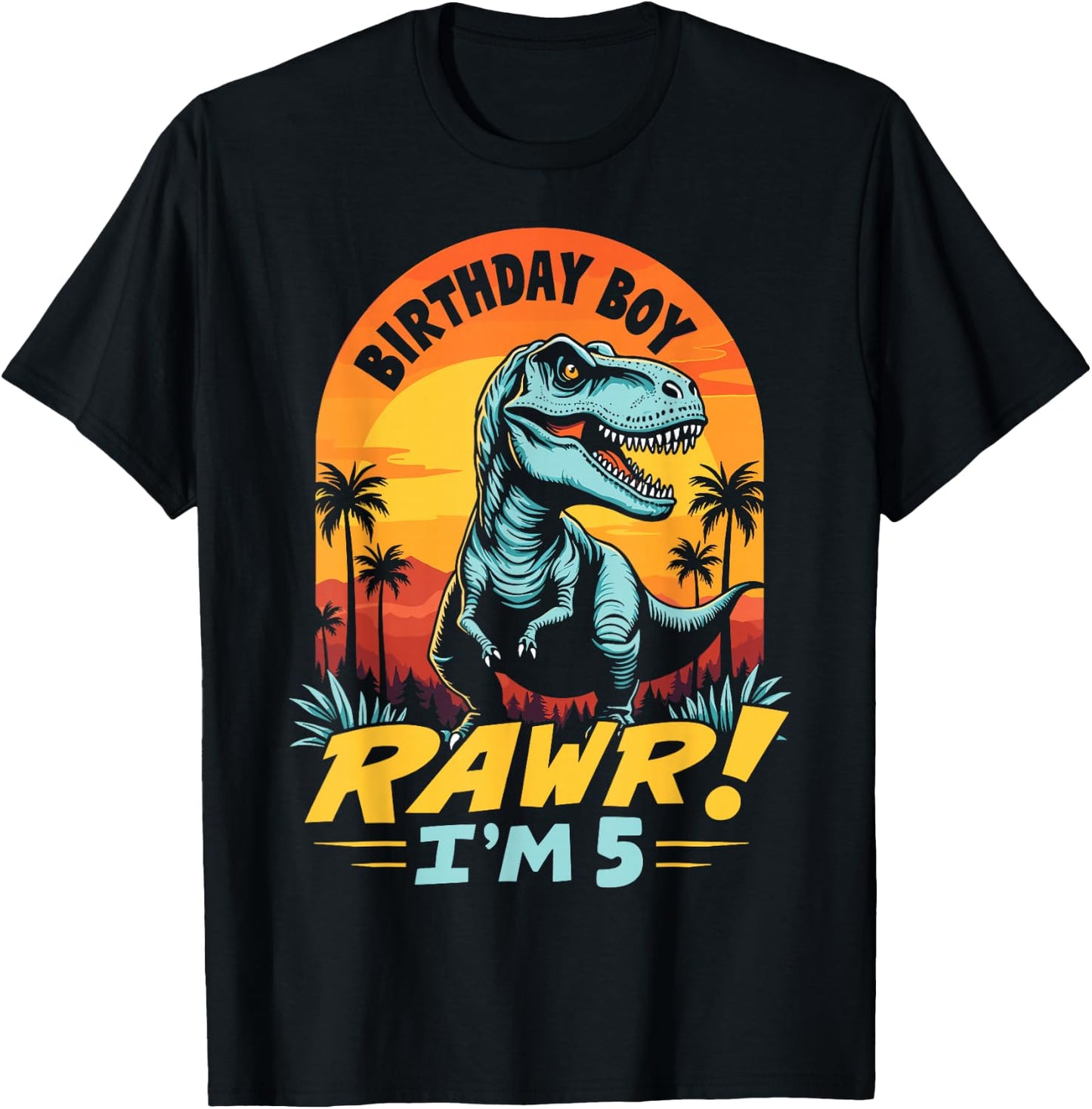 Rawr I'm 5 T-Rex Boys 5th Birthday Dinosaur Party Dino Lover T-Shirt - T-Shirt | Black