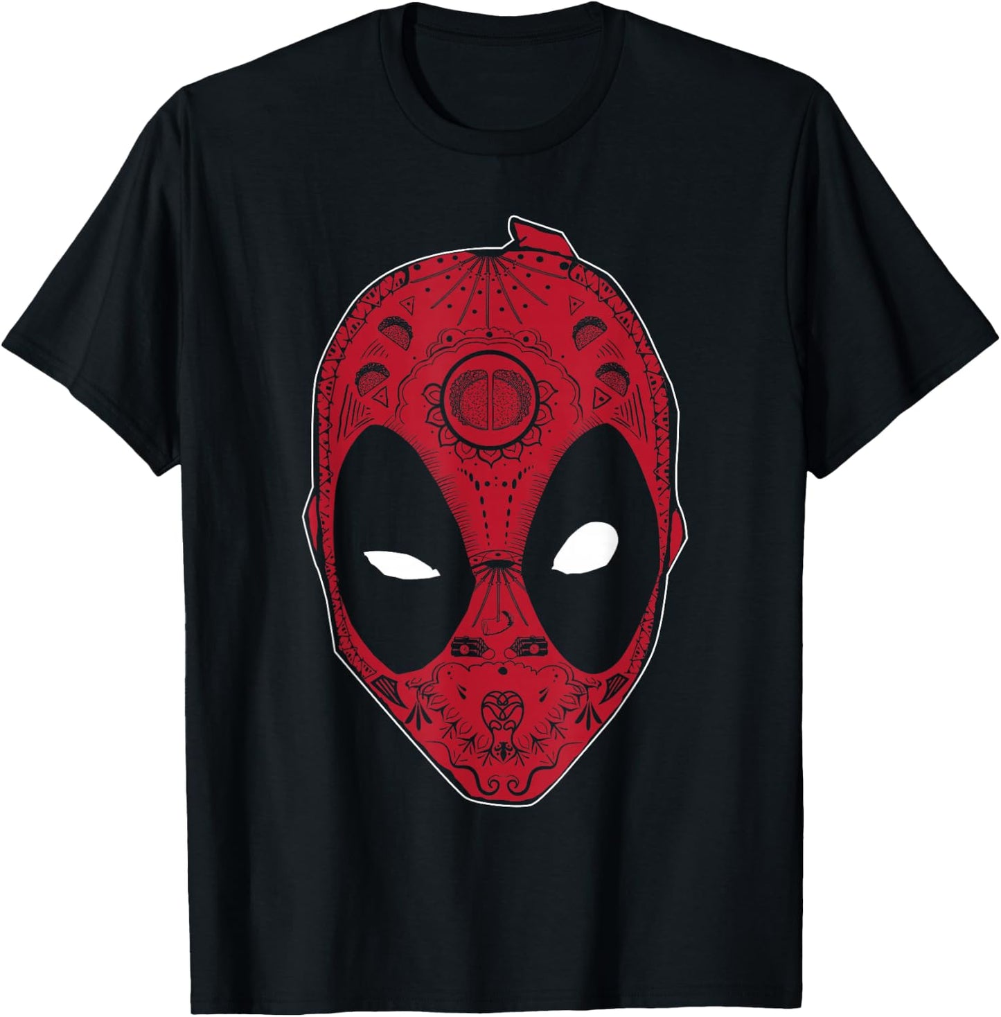 Marvel Deadpool Sugar Skull Comic Big Face T-Shirt - T-Shirt | Black