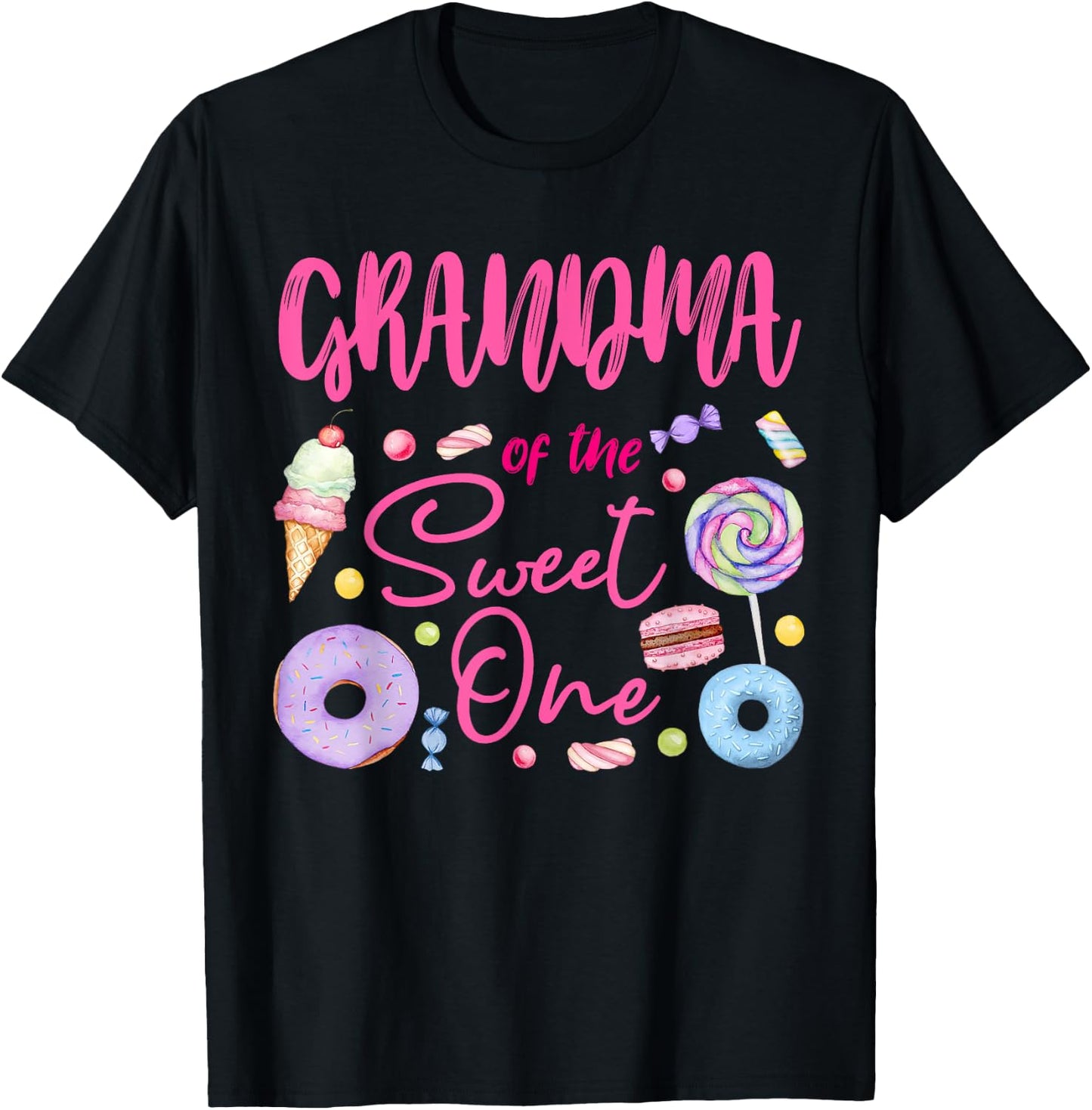 Grandma of The Sweet One Lollipop Candy Birthday Party T-Shirt - T-Shirt | Black
