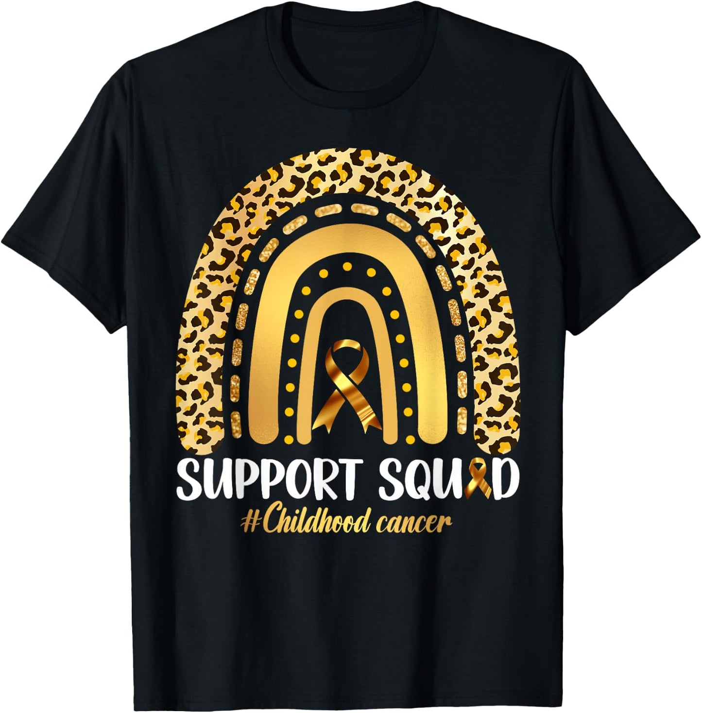 Support Squad Gold Ribbon Childhood Cancer Awareness Rainbow T-Shirt - T-Shirt | Black