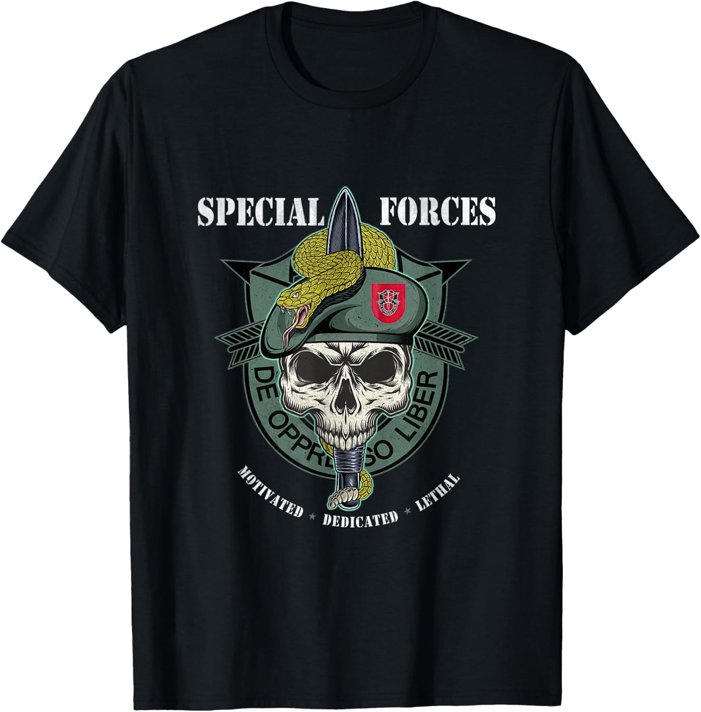 7th Special Forces Group De Oppresso Liber Military Veteran T-Shirt - T-Shirt | Black