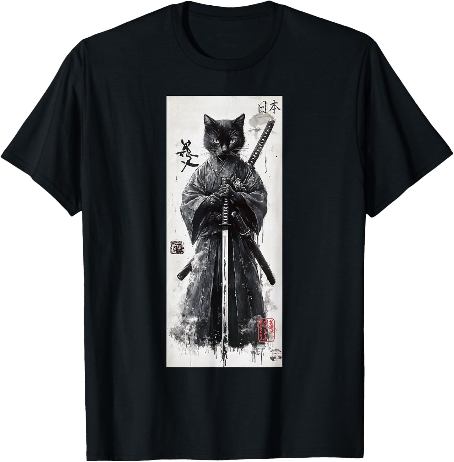 Samurai Cat Aesthetic - Japanese Streetwear Lofi Design Women Girls Kids T-Shirt - T-Shirt | Black
