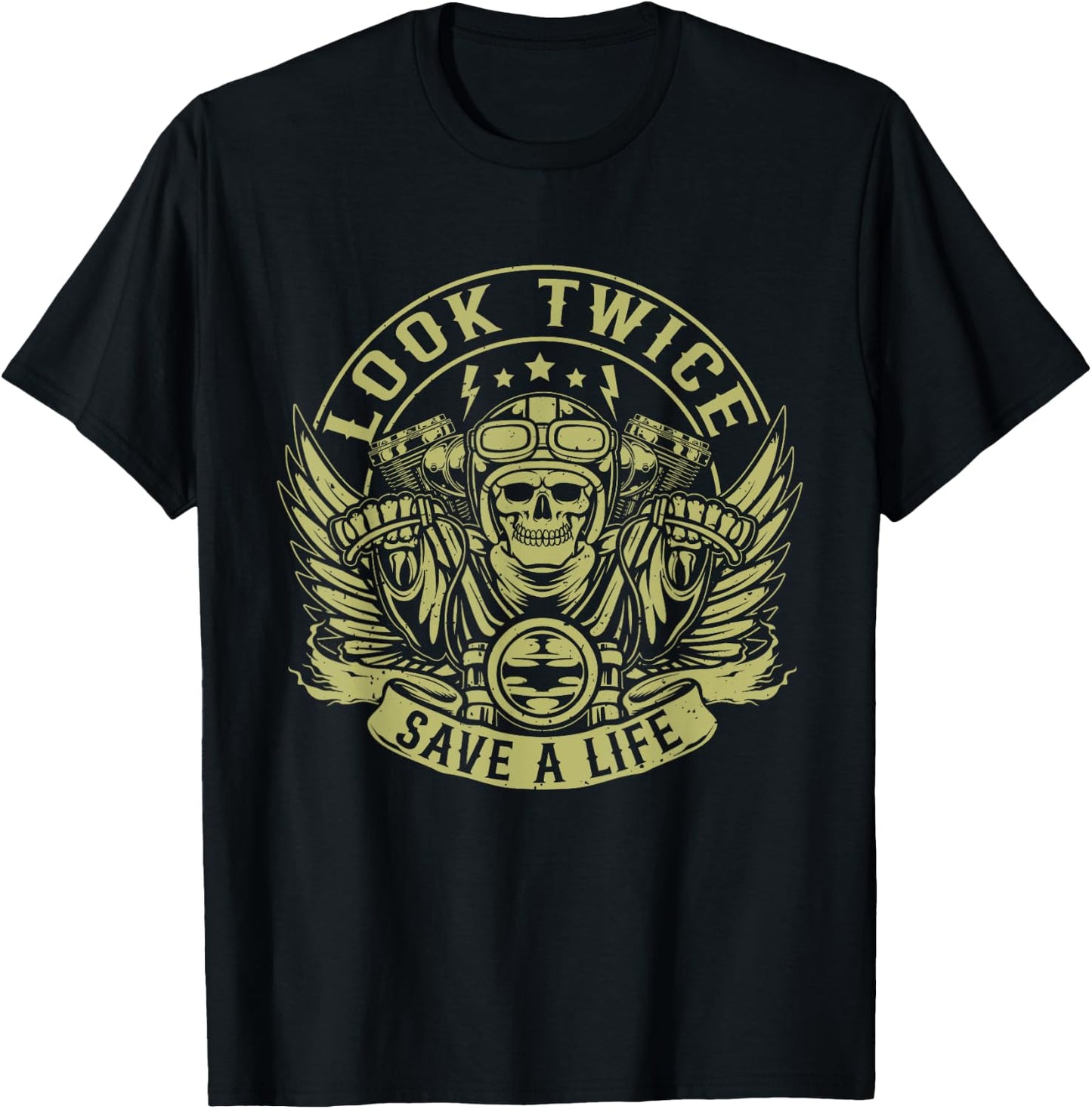 Look Twice Save A Life Funny Motorcycle Biker Riding T-Shirt - T-Shirt | Black