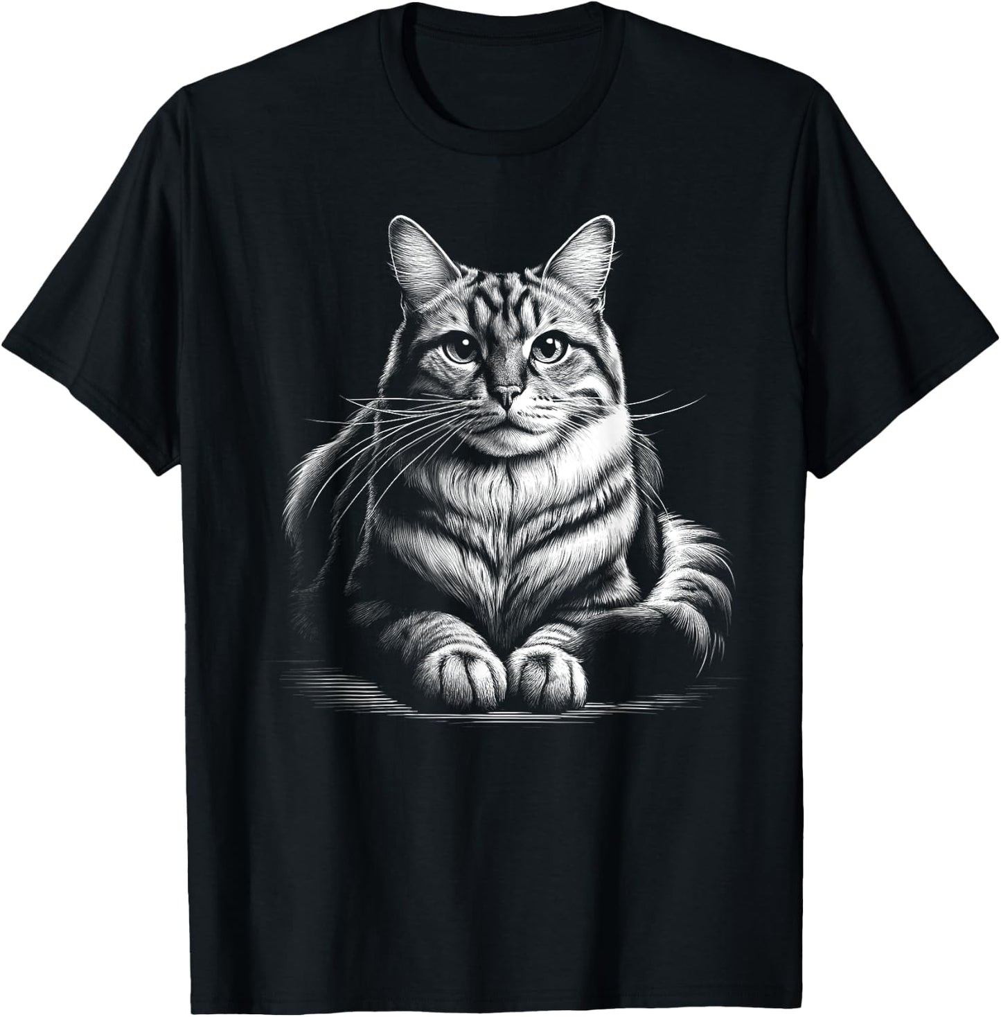 Cat in Lying Pose as Elegant Black and White Portrait Men Women Kids T-Shirt - T-Shirt | Black